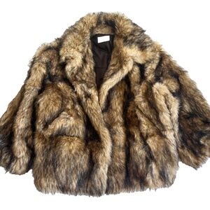 PAMELA MCCOY Collections Brown and Black Faux Fur Jacket